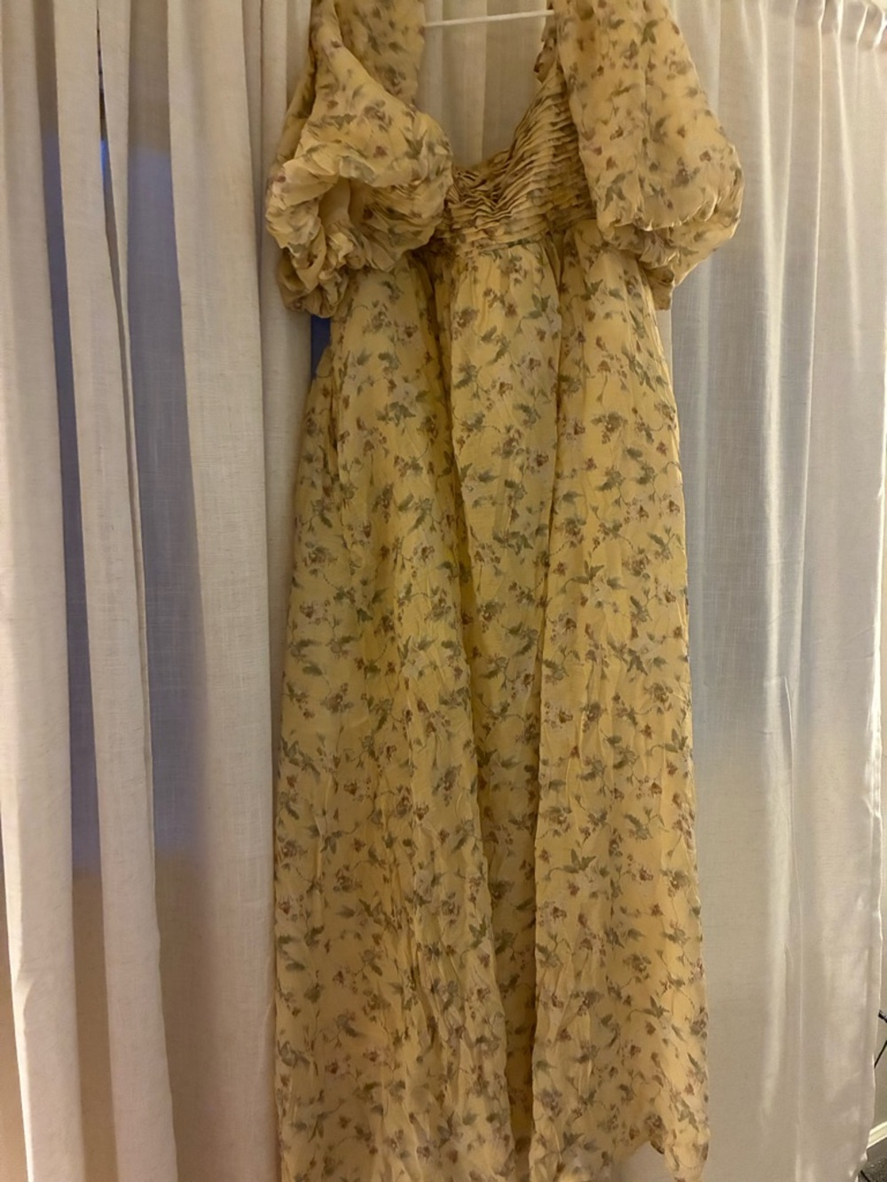 Yellow Floral Maxi Dress with Puff Sleeves